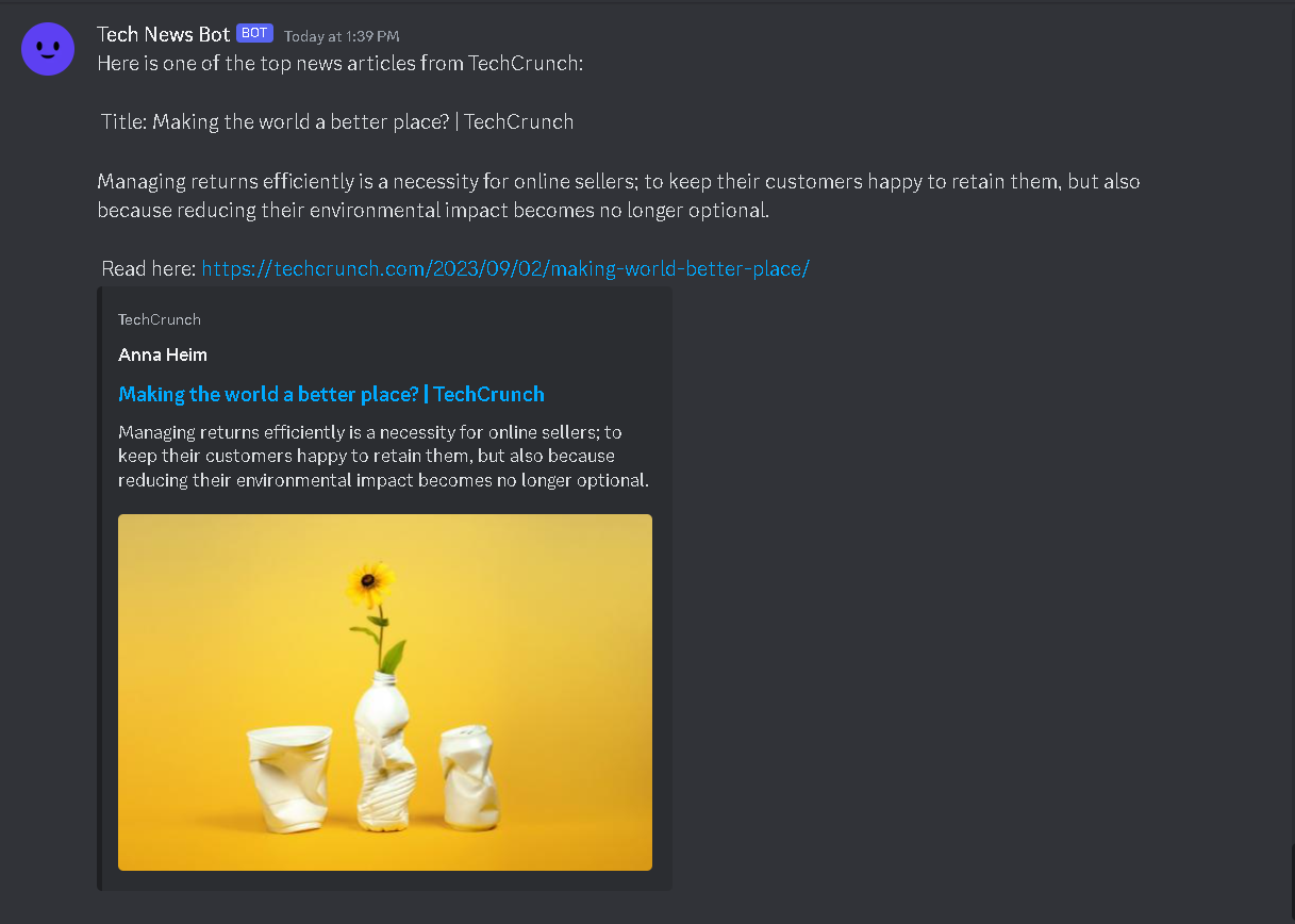 Tech News Discord Bot Working on Discord